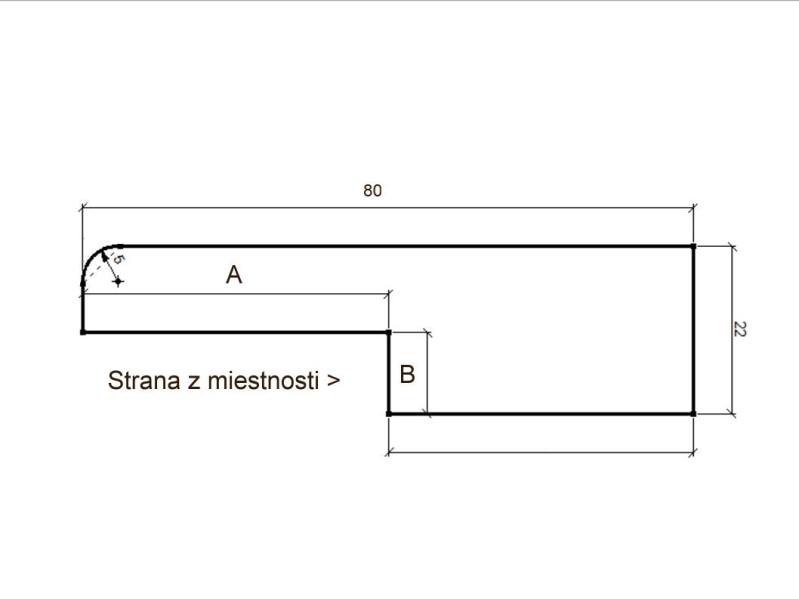 Dverový prah buk hrúbka 22mm lakovaný s výrezom z miestnosti.